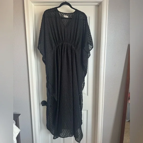Free People Womens Kaftan Black Stevie Sheer Flutter Sleeve Kimono One Size - Picture 2 of 6